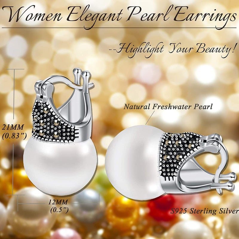MILACOLATO 925 Sterling Silver Pearl Earrings for Women 18K White Gold Plated Simulated Pearl Dangle Drop Earrings Love Jewelry Gifts for Women - Image 3